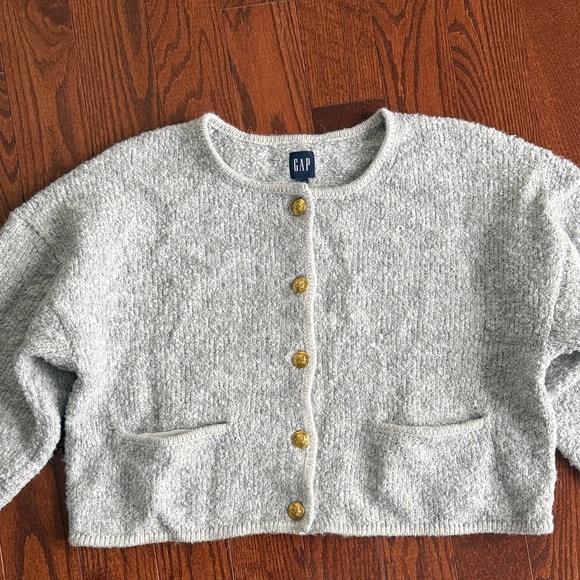GAP Women's Gray Cardigan with Gold Buttons - Picture 2 of 3